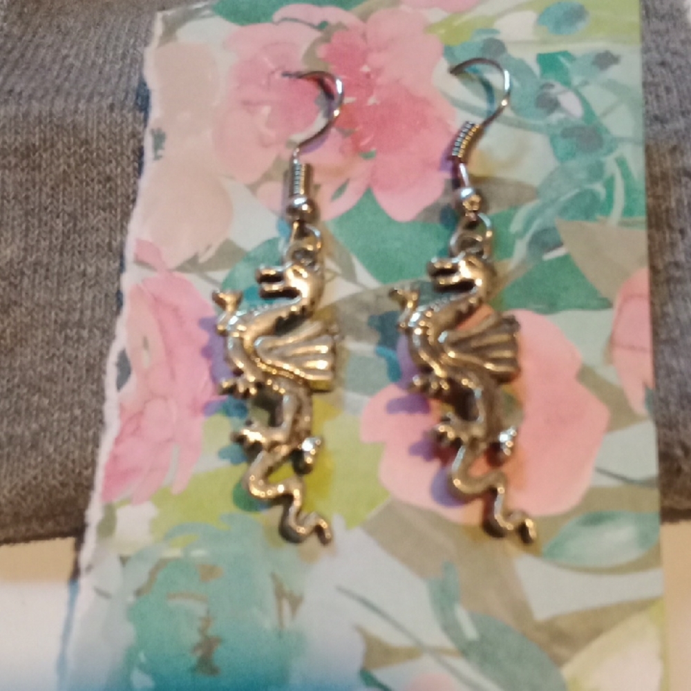 Silver Dragon Dangle Earrings